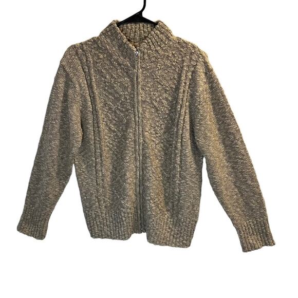 Erika Women's Cable Knit Zip Front Sweater Tan Size M Ribbed Warm Cozy - Picture 12 of 14